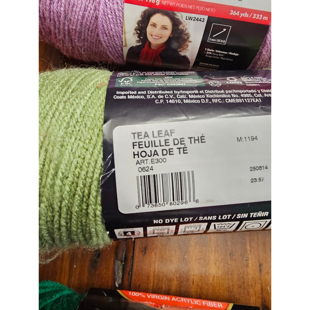 Red Heart Super Saver Yarn Lot 5 Skeins Worsted Orchid Green Pumpkin Grey E300 - Picture 7 of 7
